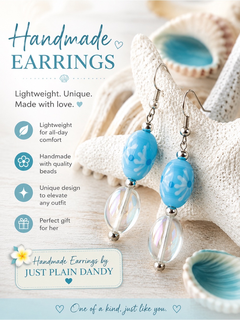 Coastal Blue Beaded Dangle Earrings | Ocean Inspired Glass Beachy Summer